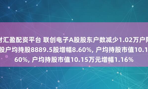 财汇盈配资平台 联创电子A股股东户数减少1.02万户降幅7.92%, 流通A股户均持股8889.5股增幅8.60%, 户均持股市值10.15万元增幅1.16%